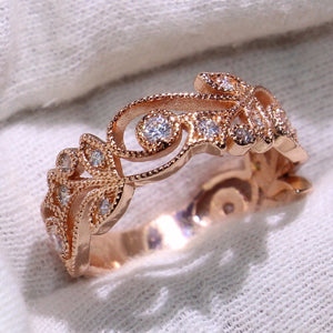 Wholesale Brand New Luxury Jewelry 925 Sterling Silver Rose Gold Filled AAA CZ Zirconia Party Women Wedding Flower Leaf Ring Set