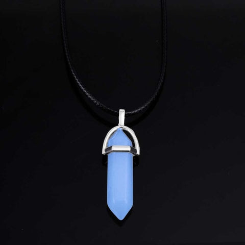 AILEND 2018 New Luminous Stone Fluorescent Hexagonal Column Necklace Natural Crystal Gem Stone Pendant Leather Chains Necklace