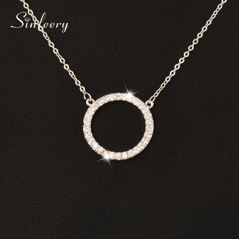 SINLEERY Shiny Paved Tiny Crysral Circle Round Necklaces & Pendants Silver Rose Gold Color Chain Jewelry For Women XL089 SSB