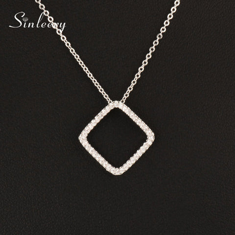 SINLEERY Shiny Paved Tiny Crysral Circle Round Necklaces & Pendants Silver Rose Gold Color Chain Jewelry For Women XL089 SSB