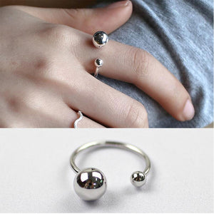 Anenjery 925 Sterling Silver Jewelry Big And Small Double Ball Beads Opening Rings For Women bague anillos S-R167