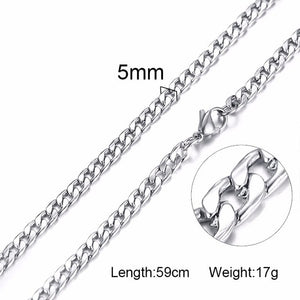 Silver Gold Filled Solid Necklace Curb Chains Link Men Choker Stainless Steel Male Female Accessories Fashion