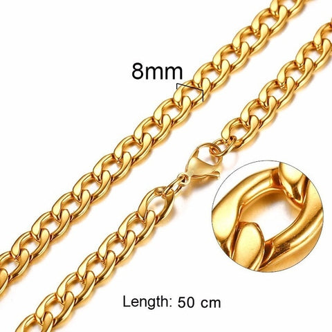 Silver Gold Filled Solid Necklace Curb Chains Link Men Choker Stainless Steel Male Female Accessories Fashion