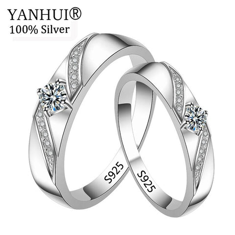 Big 95% OFF! YANHUI 100% Original Solid 925 Silver Wedding Rings for Women and Men CZ Zircon Jewelry Engagement Gift Rings JZ286