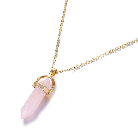 Hot sale Hexagonal Column Quartz Necklaces Pendants Fashion Natural Stone Bullet Pink Crystal Pendant Necklace For Women Jewelry