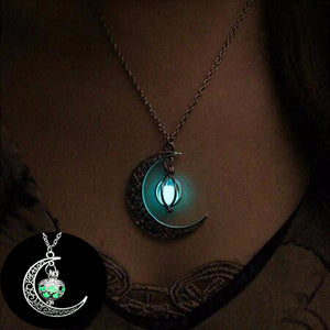 FAMSHIN 2019 New Hot Moon Glowing Necklace,Gem Charm Jewelry,Silver Plated,Women Halloween Hollow Luminous Stone Necklace Gifts