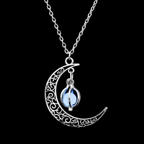 FAMSHIN 2019 New Hot Moon Glowing Necklace,Gem Charm Jewelry,Silver Plated,Women Halloween Hollow Luminous Stone Necklace Gifts