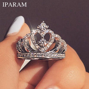 IPARAM Fashion Luxury Silver Zirconia Crown Ring Women's Wedding Party AAA Zircon Crystal Ring 2019 Romantic Jewelry