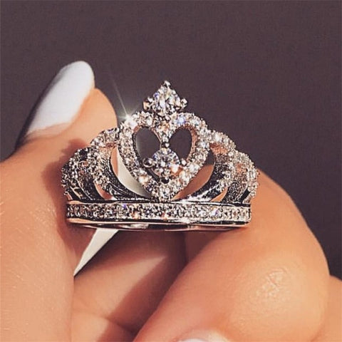 IPARAM Fashion Luxury Silver Zirconia Crown Ring Women's Wedding Party AAA Zircon Crystal Ring 2019 Romantic Jewelry