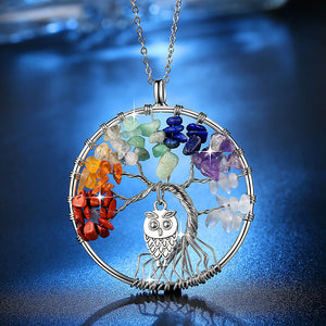 Beiver 100% Handmake Multi-color Natural Stones and Minerals Life Tree and Cute Owl Necklace Women's Fashion Wedding Jewelry