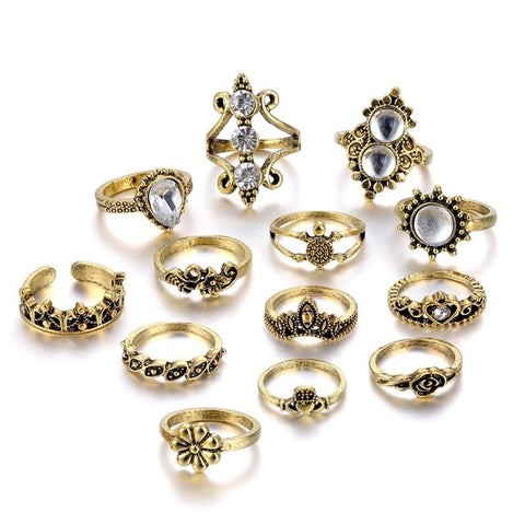 KISS WIFE Sweet Romantic Pearl Love Heart Crystal Adjustable Geometric Gold Ring Set Women's Party Jewelry 5 Pcs/set