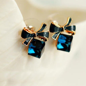 2019 New jewelry fashion Gold Bowknot Cube Crystal Earring Gold Square bow Earrings for WomenPretty gift