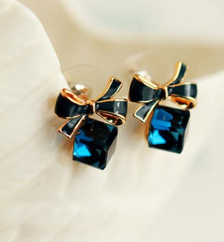 2019 New jewelry fashion Gold Bowknot Cube Crystal Earring Gold Square bow Earrings for WomenPretty gift