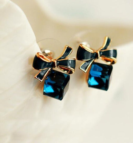 2019 New jewelry fashion Gold Bowknot Cube Crystal Earring Gold Square bow Earrings for WomenPretty gift