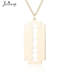 Jisensp Stainless Steel Razor Blades Pendant Necklaces Men Jewelry Steel Shaver Shape Necklaces & Pendants Women Collares