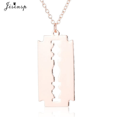 Jisensp Stainless Steel Razor Blades Pendant Necklaces Men Jewelry Steel Shaver Shape Necklaces & Pendants Women Collares