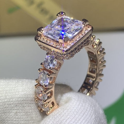 Hot Sale Original  New 2019 Luxury Jewelry 925 Silver&Rose Gold Fill Princess Cut 5A Cubic Zirconia Wedding Bridal Ring Set Gift