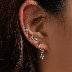 4 Pcs/Set Simple Rhinestone Lightning Small Star Stud Earrings for Women New Silver Geometric Alloy Earrings Fashion Jewelry