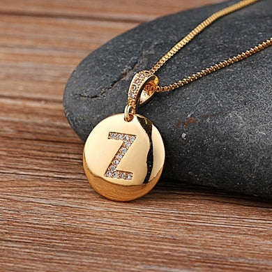 Top Quality Women Girls Initial Letter Necklace Gold 26 Letters Charm Necklaces Pendants Copper CZ Jewelry Personalized Necklace