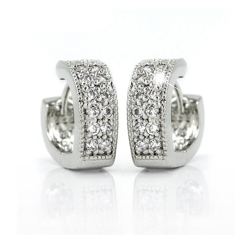 Luxury New 2019 Stud Earrings 925 Sterling Crystal Zircon Row Silver Huggie Earrings For Women Female Brincos oorbellen