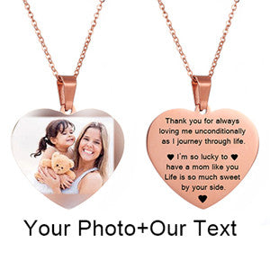 Mothers Day Heart Shape Round Necklace Personalized Nameplate Custom Name Photo Gold Chain Necklace Women Men Customized Jewelry