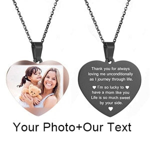 Mothers Day Heart Shape Round Necklace Personalized Nameplate Custom Name Photo Gold Chain Necklace Women Men Customized Jewelry