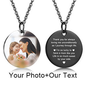 Mothers Day Heart Shape Round Necklace Personalized Nameplate Custom Name Photo Gold Chain Necklace Women Men Customized Jewelry