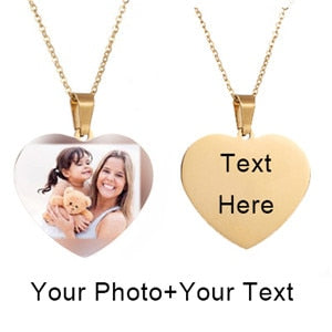 Mothers Day Heart Shape Round Necklace Personalized Nameplate Custom Name Photo Gold Chain Necklace Women Men Customized Jewelry