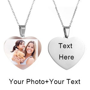 Mothers Day Heart Shape Round Necklace Personalized Nameplate Custom Name Photo Gold Chain Necklace Women Men Customized Jewelry