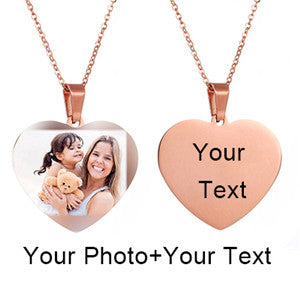 Mothers Day Heart Shape Round Necklace Personalized Nameplate Custom Name Photo Gold Chain Necklace Women Men Customized Jewelry