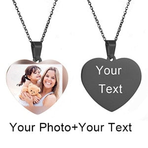 Mothers Day Heart Shape Round Necklace Personalized Nameplate Custom Name Photo Gold Chain Necklace Women Men Customized Jewelry