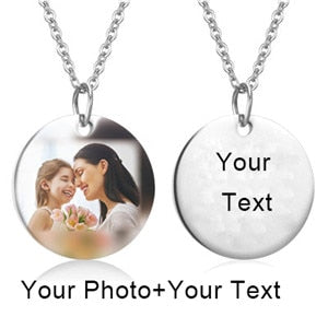 Mothers Day Heart Shape Round Necklace Personalized Nameplate Custom Name Photo Gold Chain Necklace Women Men Customized Jewelry