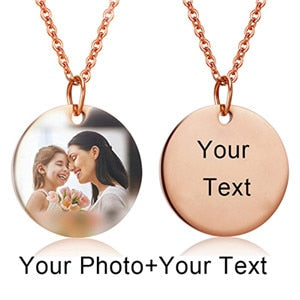 Mothers Day Heart Shape Round Necklace Personalized Nameplate Custom Name Photo Gold Chain Necklace Women Men Customized Jewelry