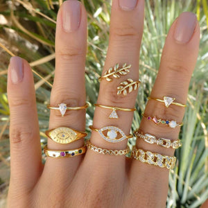 11 Pcs/set Vintage Women Evil Eye Olive Branch Rings Set Crystal Crown Fashion Ring for Women Geometric Finger Wedding Jewelry